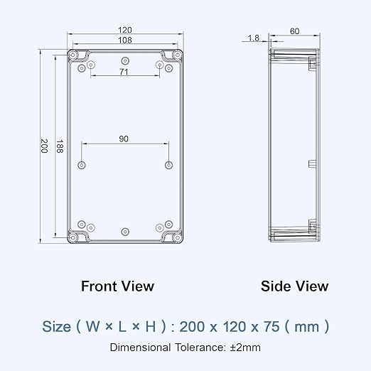 LeMotech Project Box ABS Plastic IP65 Waterproof Dustproof Electrical Junction Box with Clear Cover Outdoor Enclosure for Electronics, Black 7.8"x 4.7"x 2.9"(200x120x75mm)(Pack of 1)