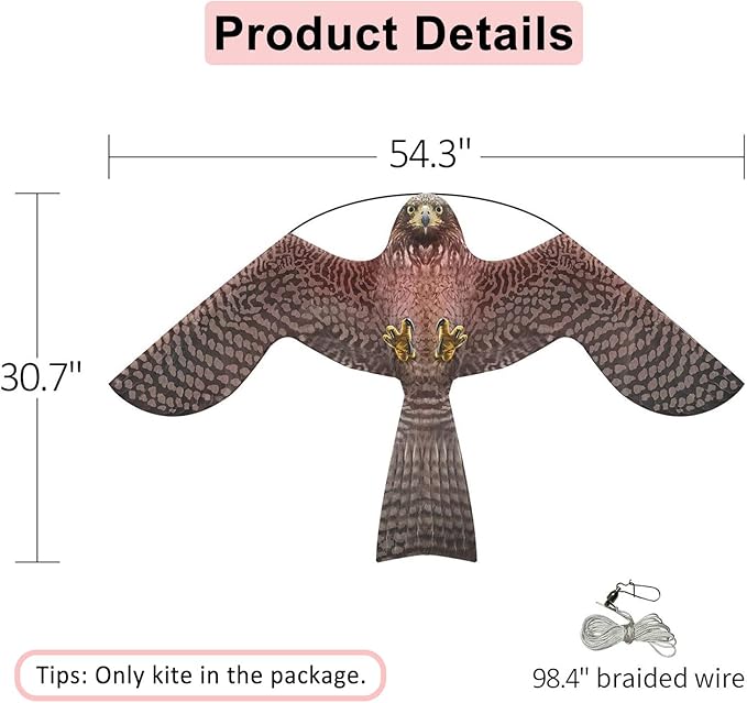 eyijklzo Bird Scarer Flying Kite Crops Farm Flying Bird Hawk Flying Kite, Only Red Kite