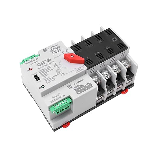 GEYA Mini ATS Automatic Transfer Switch Electrical Selector Switches Dual Power Switch 4Pole 63A 110V 50/60Hz Grid to AC Generator (Black)