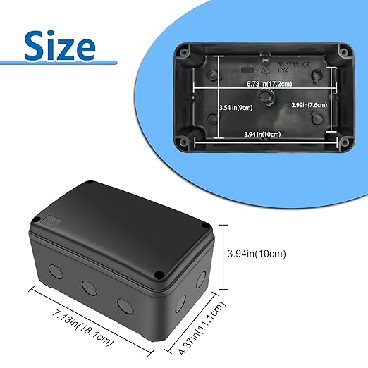 Nineleaf Black Waterproof Outdoor Electrical Box,1PK Plastic Junction Box,IP66 External Electrical Project Enclosure,7 1/8" x 4 1/2 "x 4" inch(181x111x100 mm),Fit M20X1.5mm Cable Gland for Outside Use