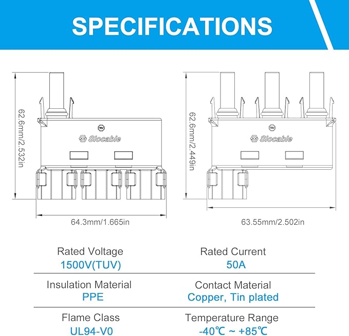 Solar Branch Connector, Y Connector IP68 1500V Solid Copper Terminal in PV Solar Series or Parallel Circuits,1 Pairs FMMM+MFFF