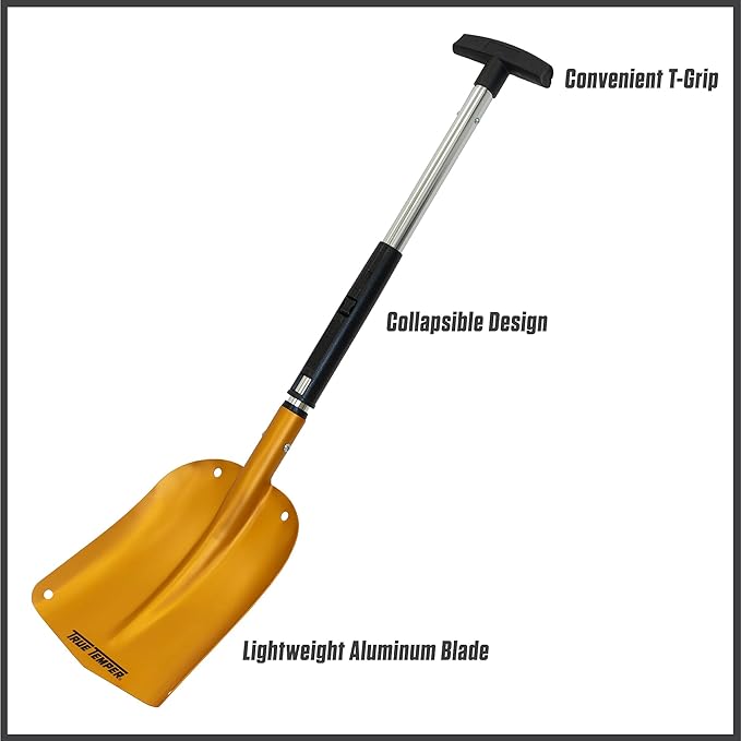 True Temper 3-in-1 Emergency Shovel for Car or Truck, Foldable with Ice Scraper, Ice Brush, Compact Storage for Vehicle or Hiking, Use in Snow, Dirt, Ice, or Gravel
