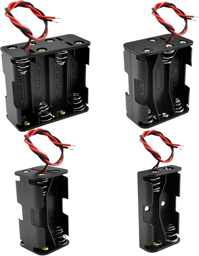 SDTC Tech 4-Pack 2/4/6/8 x AA Battery Holder with Wire Leads 3/6/9/12 Volt Battery Case Box Kit for Arduino Project Led Circuit Experiment