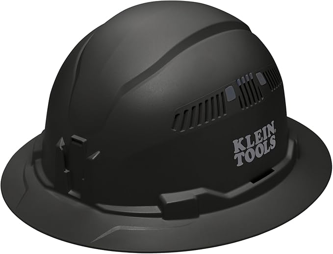 Klein Tools 60961 Hard Hat, Vented, Full Brim Style, Padded, Self-Wicking Odor-Resistant Sweatband, Black