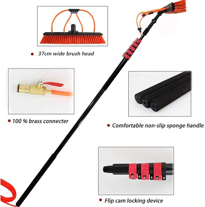 Professional Window Cleaning Equipment Telescopic, 3.6-11M Photovoltaic Solar Panel Cleaning Washing Equipment Tool Solution& Scrubber Brush & Hose Spray Washer,18FT/5.4M
