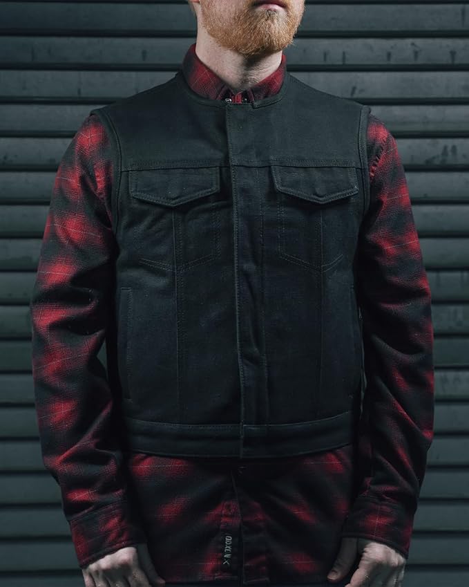 First Mfg Co - Lowside - Mens Motorcycle Biker Riding Canvas, Leather, Twill, Perforated Leather Vest