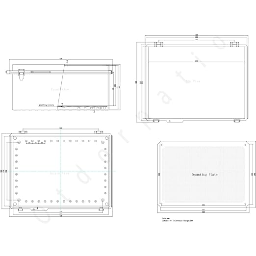 Junction Box, Hinged Cover Stainless Steel Latch IP67 Waterproof ABS Project Box with 2 Cable Glands, Electrical Box Enclosure with Mounting Plate & Wall Bracket 15.7 x 11.8 x 7.1inch