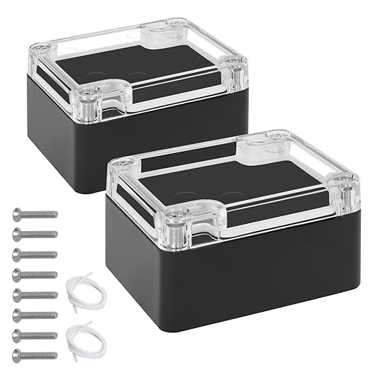 LeMotech Junction Box with Clear Cover IP65 Waterproof Project Box Dustproof ABS Plastic Electrical Project Boxes Universal Enclosure, Black 2.4"x 2.2"x 1.3"(63x58x35mm)(Pack of 2)