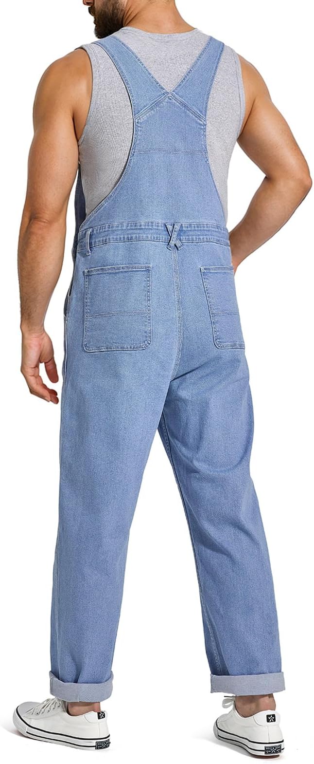 HISEA Flex Denim Bib Overalls for Men, Blue Jean Fashion Casual Overalls, Relaxed fit Utility Workwear with Pockets