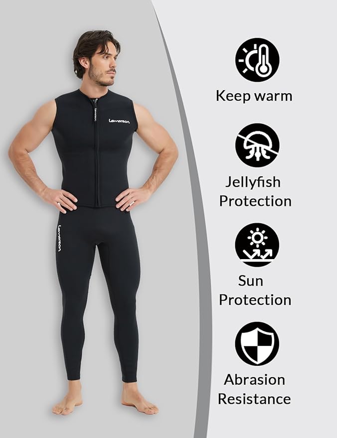 Lemorecn Mens Wetsuit Top Premium Neoprene 3mm Zipper Wetsuit Vest