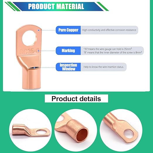 Twidec/180PCS Battery Cable Ends AWG 2 4 6 8 10 12 14 16 Gauge Copper Cable Wire Lugs,Ring Terminals Connectors,Copper Ring Terminals Connectors with Heat Shrink and Hammer Lug Crimper Tool