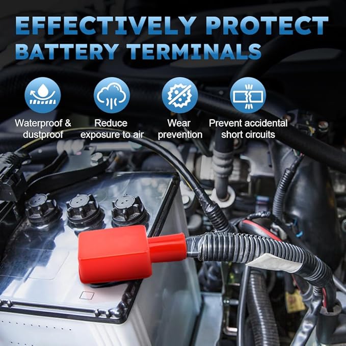 6pcs Battery Terminal Cover, Soft Rubber Car Insulating Battery Cover, Red and Black Positive and Negative Insulating Stud Covers Battery Post Cover for Car Motorcycle Truck Boat
