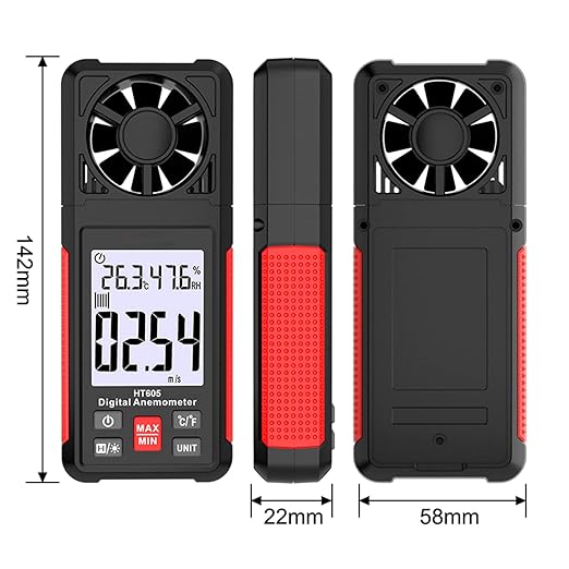Intendvision HT605 Digital Anemometer, Handheld Wind Gauges Wind Speed Meter with Big Backlight LCD Screen, Air Flow Meter for Sailing Surfing Drone Flying RC Plane Golf Shooting HVAC