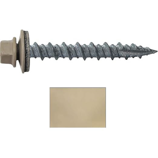 Metal ROOFING SCREWS: (250) 10 x 1-1/2" Surrey Beige Hex Head Sheet Metal Roof Screw. Self starting metal to wood siding screws. EPDM washer. Colored head