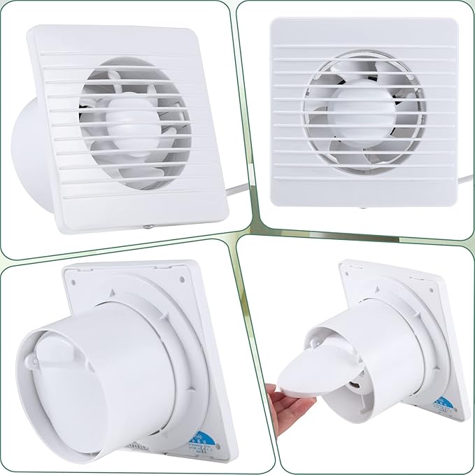 Qunclay 2 Pcs 4 Inch Small Window Fan 110v Kitchen Exhaust Fan 76 Cfm 2400r/min, 18w 65m³/h Extractor Vent Bathroom Wall Ventilation with Anti Backflow Check Valve Chain Switch