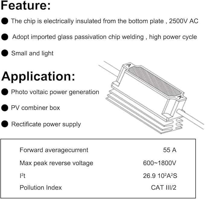 Solar DC Anti-Reverse Diode Cable 1600V 55A with IP68 PV Connector for PV Combiner Box and High Voltage Power System