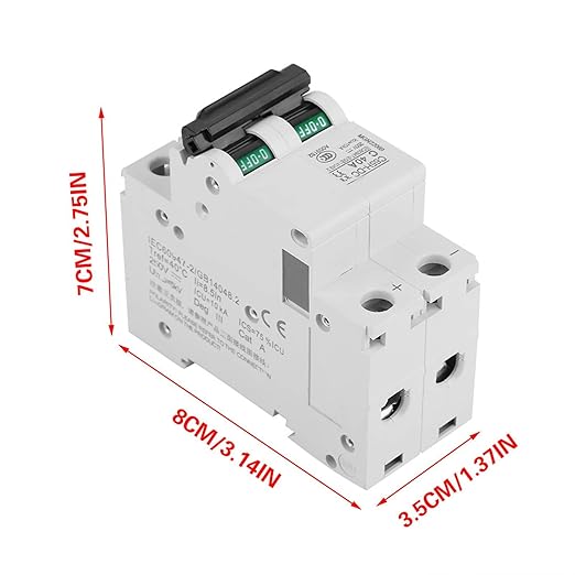 2P C65H-DC 250V DC Miniature Circuit Breaker DIN Rail Photovoltaic Switch for Solar Panels Grid System White(40A)