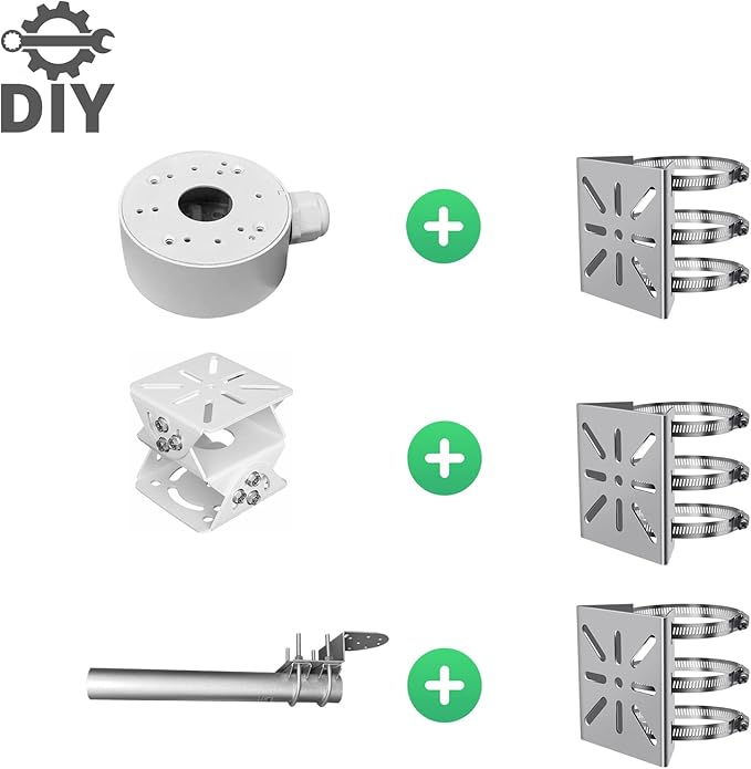 WiTi Universal Vertical Pole Mount for Security Camera, Stainless Steel Mounting Corner Bracket with 3 Loop Pipe Clamps, Suitable for CCTV Cameras LED Wall/Stage Lights, Solar Panels (small size)