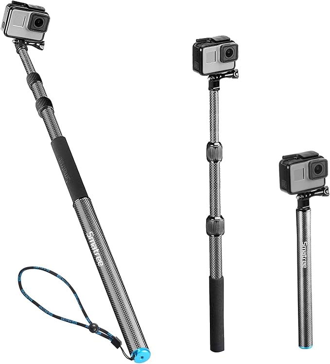 Smatree Carbon Fiber Detachable Extendable Floating Pole Selfie Stick Compatible for GoPro Hero 13/12/11/10/9/8/7/6/5/4/3 Plus/3/Session/GoPro MAX/AKASO EK7000,DJI OSMO Action 5 Pro /4/3/2 Camera