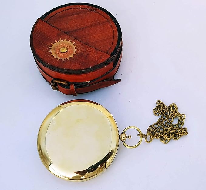 Antique Brass & Copper Sundial Compass – A Unique Gift of Elegance with Sundial Clock, Ship Replica Watch, and Presentation Box