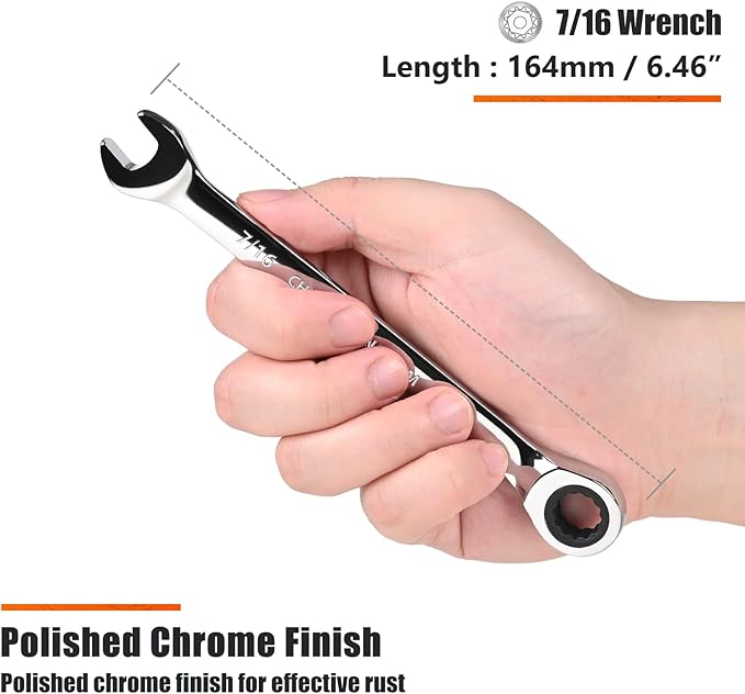 Egofine 9/16 inch Ratcheting Combination Wrench SAE, Industrial Grade Gear Spanner with 12-Point Design, 72-Tooth Ratchet, Chrome Vanadium Steel