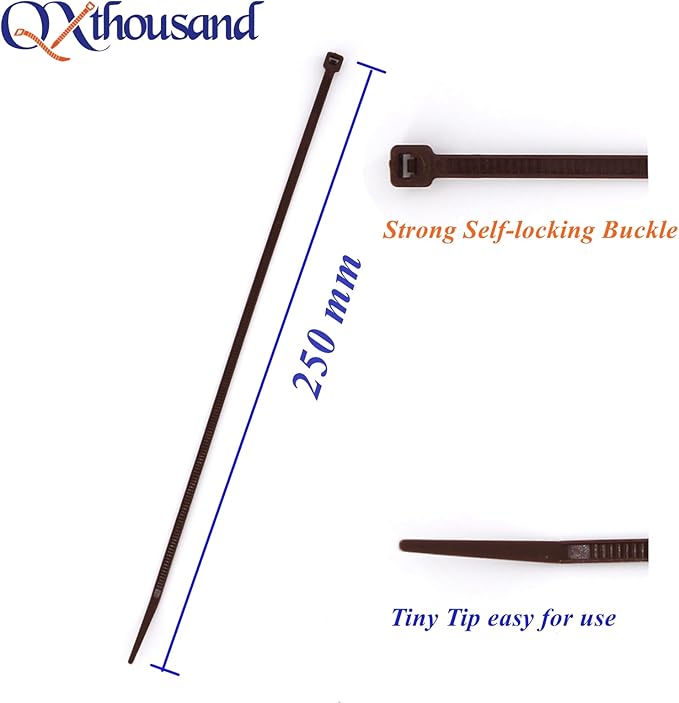 10 Inch Dark Brown Zip Ties Outdoor Use-Pack of 100, Self Locking Plastic Cable Ties for Fence, Small DIY Tie, Cable Management Outside Garden Trellis Tightening Tool, Cord Strap Halloween Decorations