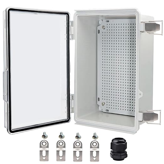 Waterproof Electrical Box, IP67 Junction Box Stainless Steel Latch Hinged Clear Cover Project Enclosure with Wall Bracket 11.1"x7.5"x5.5"