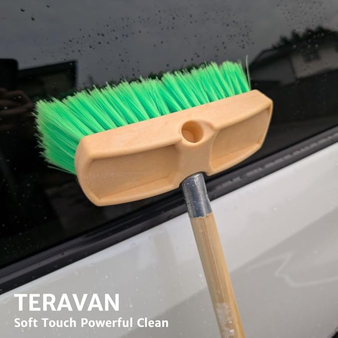 Teravan Green Flow Through Brush Head, 8-Inch Extra Soft Bristle Brush for Gentle Car Wash, RV, Boat, Window & Floor Cleaning, Compatible with Pole Handle