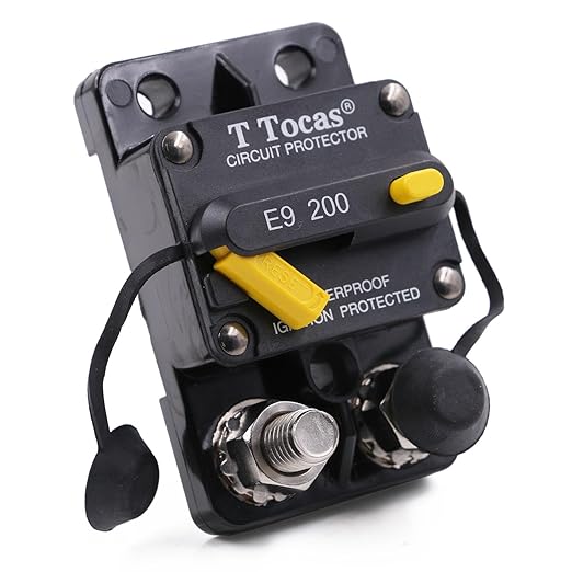 Hi-Amp E9 3/8" Studs 200 Amp Circuit Breaker with Manual Reset 12V - 48V DC | 200A Switchable Waterproof IP67 Surface Mount