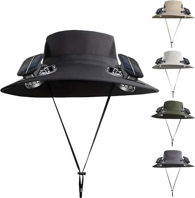 Solar Fan Hats for Men Removable Wide Brim Sun Hat Outdoor Hats with 2 Fans Built in Sun Protection Fishing Hat