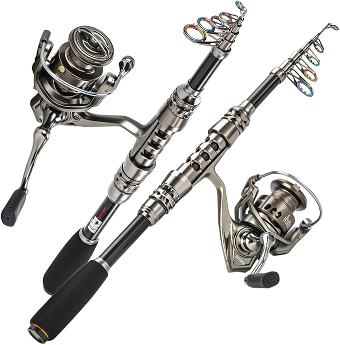 Sougayilang Fishing Rod and Reel Combo – 5.9FT Telescopic Carbon Fiber Fishing Pole with 12+1 BB Spinning Reel, Saltwater Freshwater Kit