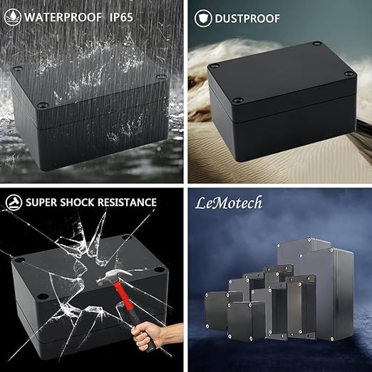 LeMotech Junction Box IP65 Waterproof Project Box Dustproof ABS Plastic Electrical Boxes Universal Enclosure for Electronic Black 3.93x 2.68x 1.97 inch (100 x 68 x 50 mm)(Pack of 2)