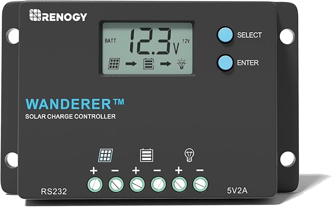 Renogy 10A Solar Controller with Wireless BT-1 Module-12V/24V PWM + App Monitoring, IP32/IP54 Waterproof for RV/Marine/Off-Grid Lithium Systems
