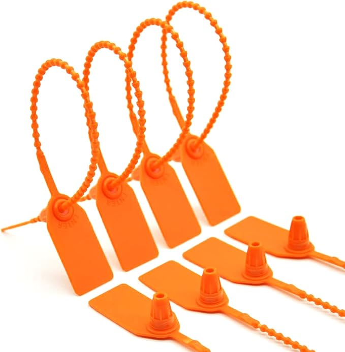 100 Pcs Fire Extinguisher Tags,Security Retail Anti-Theft Self-Locking Shoe Tag,Anti-Tamper Disposable Plastic Seals 250mm Length (Orange)