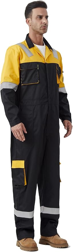 Men's Work Coverall High Visibility Overalls Mechanics Coveralls Workwear Jumpsuit with Multi Pockets