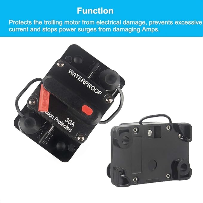 30 Amp Circuit Breaker with Manual Reset 12V-36V DC Waterproof Surface Mount for Car Audio Rv Marine Boat Truck Trolling Motors, 30-300A Car Speaker Resettable Fuse