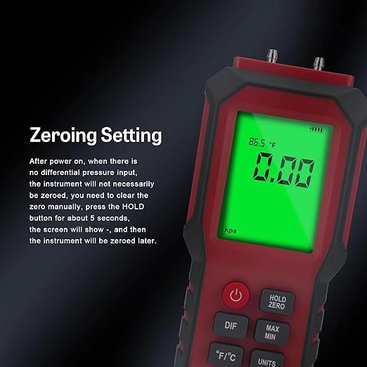 YZT Digital Manometer - Air, Gas Pressure Meter with Differential Gauge and Dual-Port Tester (9v Battery Included)