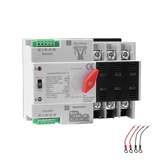 100Amp AC220V Automatic/Manual Transfer Switch 3P 50/60Hz, 3POLE 100A Mini ATS Solar Auto Dual Power Switch W2R for Home Generator, Din Rail Mount Cn Automatic Changeover Fast Transfe for,Rv,Lv Power