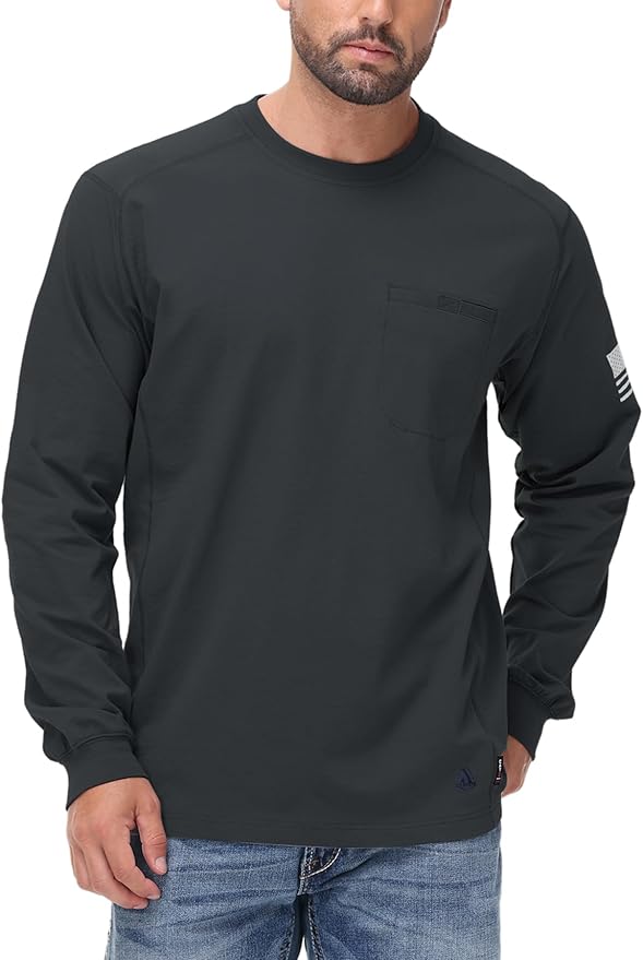 FR Shirts for Men 5.5OZ Lightweight Stretch Patriot Baseball T-Shirt Work Shirt