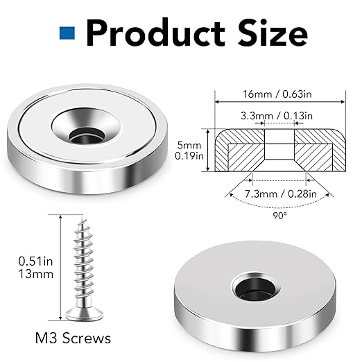 LOVIMAG 24Pcs Neodymium Cup Magnets, 20lbs Strong Rare Earth Magnets, Waterproof Pot Magnet with Countersunk and Screw Ideal for Tool Room,Science,Craft,Office - 0.63x0.19inch