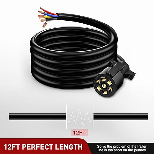 Nilight 12Feet 7way Heavy Duty 7 Pin Plug Inline Trailer Cord for Truck Camper Blade Molded RV Cable Wire Weatherproof & Corrosion Resistant-12FT, 2 Years Warranty