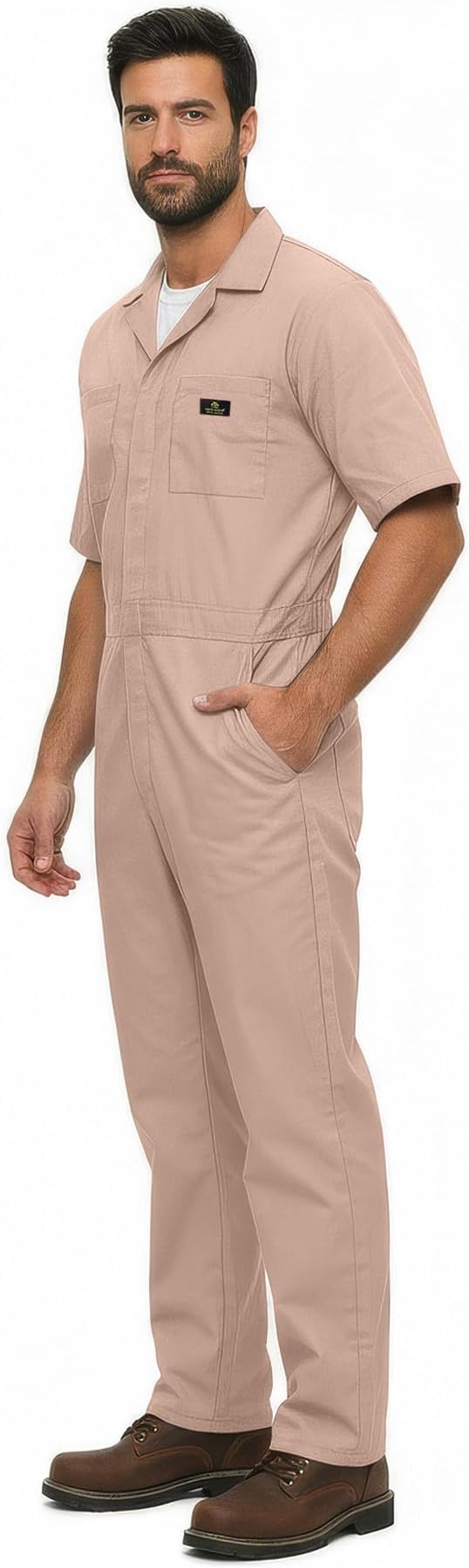 Natural Uniforms Mens Short Sleeve Zip Up Coverall, Stain and Wrinkle Resistant (Khaki, 4X-Large)