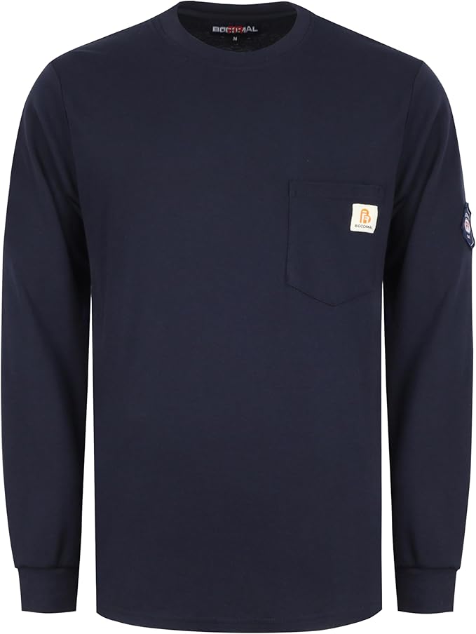 BOCOMAL FR Shirts Lightweight Classic Crew Long Sleeve Fire Resistant Shirt CAT2