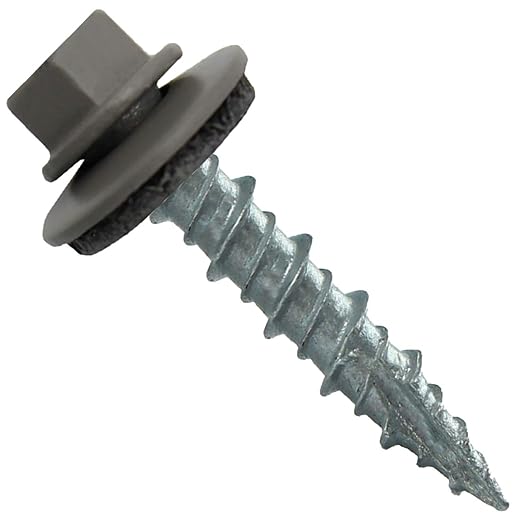 Metal Roofing Screws: (250) 10 x 1 Pewter Gray Hex Head Sheet Metal Roof Screw. Self Starting Metal to Wood siding Screws. EPDM Washer. Colored Head