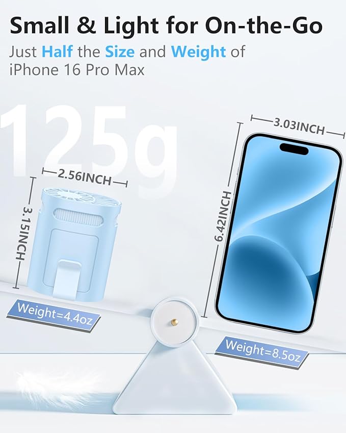 Portable Waist Clip Fan-Small Lightweight Person Fans Inside Shirt Waist Band Belt Loop Pants Hip Hardhat,Quietest Cool Clip Body Ac Unit,Personal Air Conditioner for Menopause Hot Flash Weather Blue