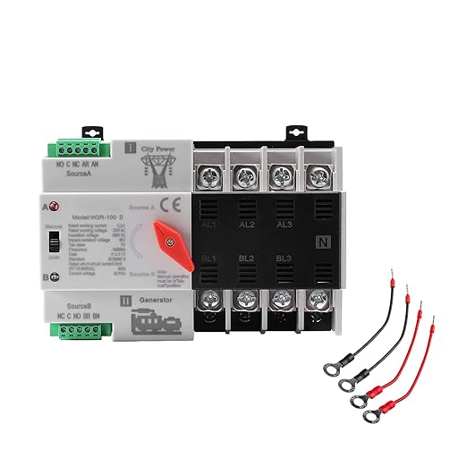 63Amp AC110V Automatic/Manual Transfer Switch 4P 50/60Hz, 4POLE 63A Mini ATS Solar Auto Dual Power Switch W2R for Home Generator, Din Rail Mount Cn Automatic Changeover Fast Transfe for,Rv,Lv Power