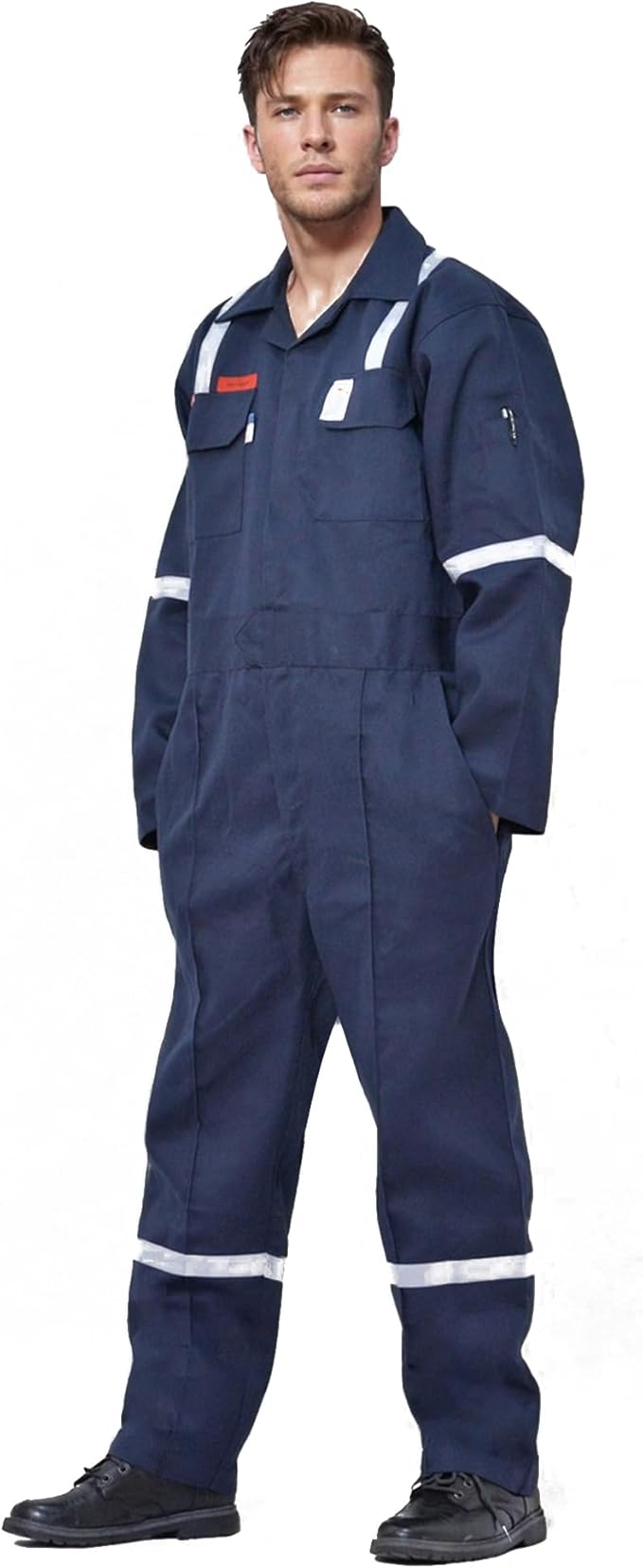 Flame Resistant FR Hi Vis Coveralls for Men NFPA 2112 Complied 7oz Overall for Men Reflective Tape 6 Pockets Coverall