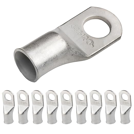 SELTERM 10pcs 3/0 AWG-1/2" Stud Tinned Copper Wire Lugs, Heavy Duty Cable Ends, 000 Gauge Ring Terminals, UL Battery Lugs Marine Grade Copper Eyelets Electrical Terminal Connectors