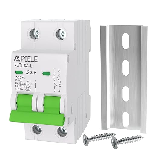APIELE Miniature Circuit Breakers DC 12-110V, 63Amp 2Pole Circuit Breaker for Solar photovoltaic Systems, Battery Power Systems, DIN Rail Mount DC Disconnect Switch (2P-63A)