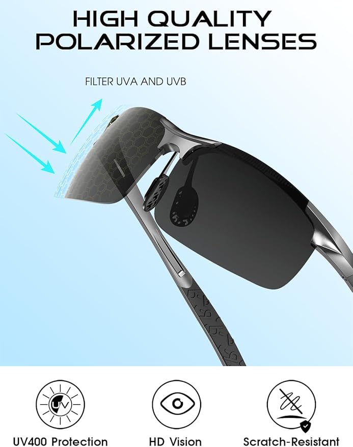 ATTCL Polarized Sunglasses Men Sports: UV Protection Anti Glare Wrap Around Lightweight Metal Driving Fishing Golf Running